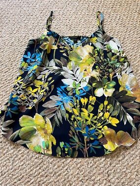 J. Crew Black Floral Spaghetti Strap Camisole with Yellow and Blue Blooms